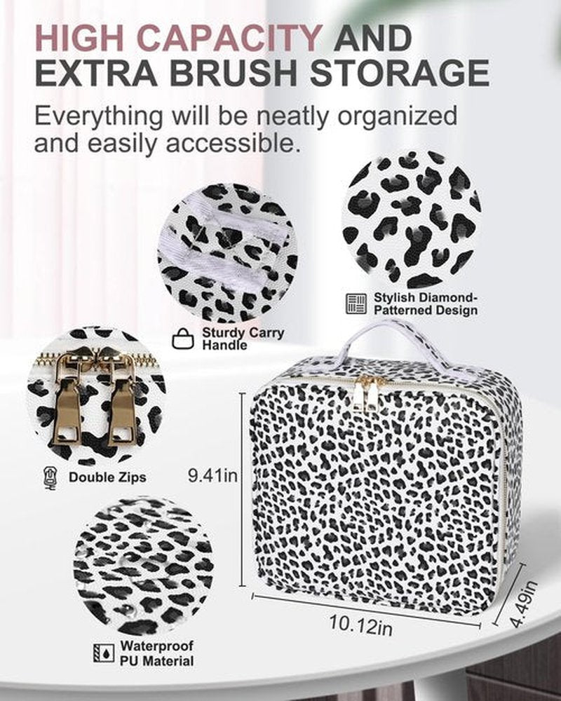 MAYFIY Makeup Bag with LED Mirror and Travel Makeup Train Case Cosmetic Organiser with 2X3X Magnifying Mirror and Separate Makeup Brush Panel, Portable Adjustable Divider Storage Bag, Leopard
