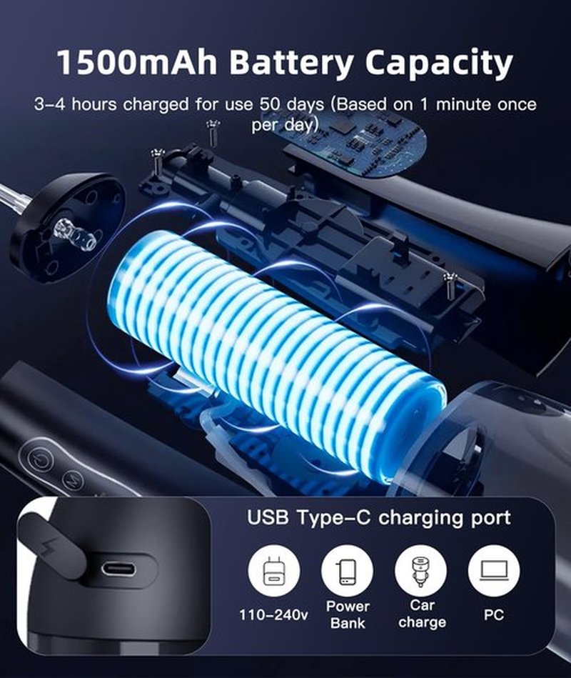 Portable Water Flosser for Teeth Cleaning, 5 Jet Tips, 4 Cleaning Modes, 1500mAh Rechargeable Battery, 260ml Water Tank, IPX7 Waterproof for Braces, Sensitive Teeth & Travel (Black)