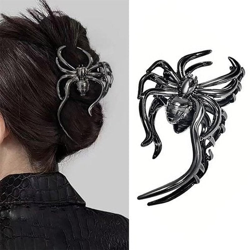 2Pcs Halloween Hair Clips Spider Web and Spider Hair Claw Clips Medium Size Black Hair Barrette Metal Alloy Shark Jaw Clip Fashion Funny Halloween Hair Accessories for Cosplay Party Hair Supplies