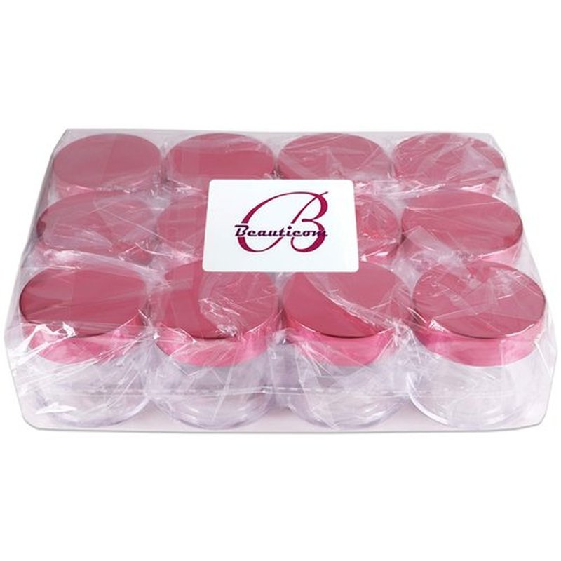 Beauticom 30g/30ml (1 fl. oz.) Double Wall Clear Plastic Leak Proof Jars with Flat Top Lids for Creams, Lotions, Make Up, Powders, Glitters, and more... (Color: Metallic Rose Gold Lid, Pieces: 12)