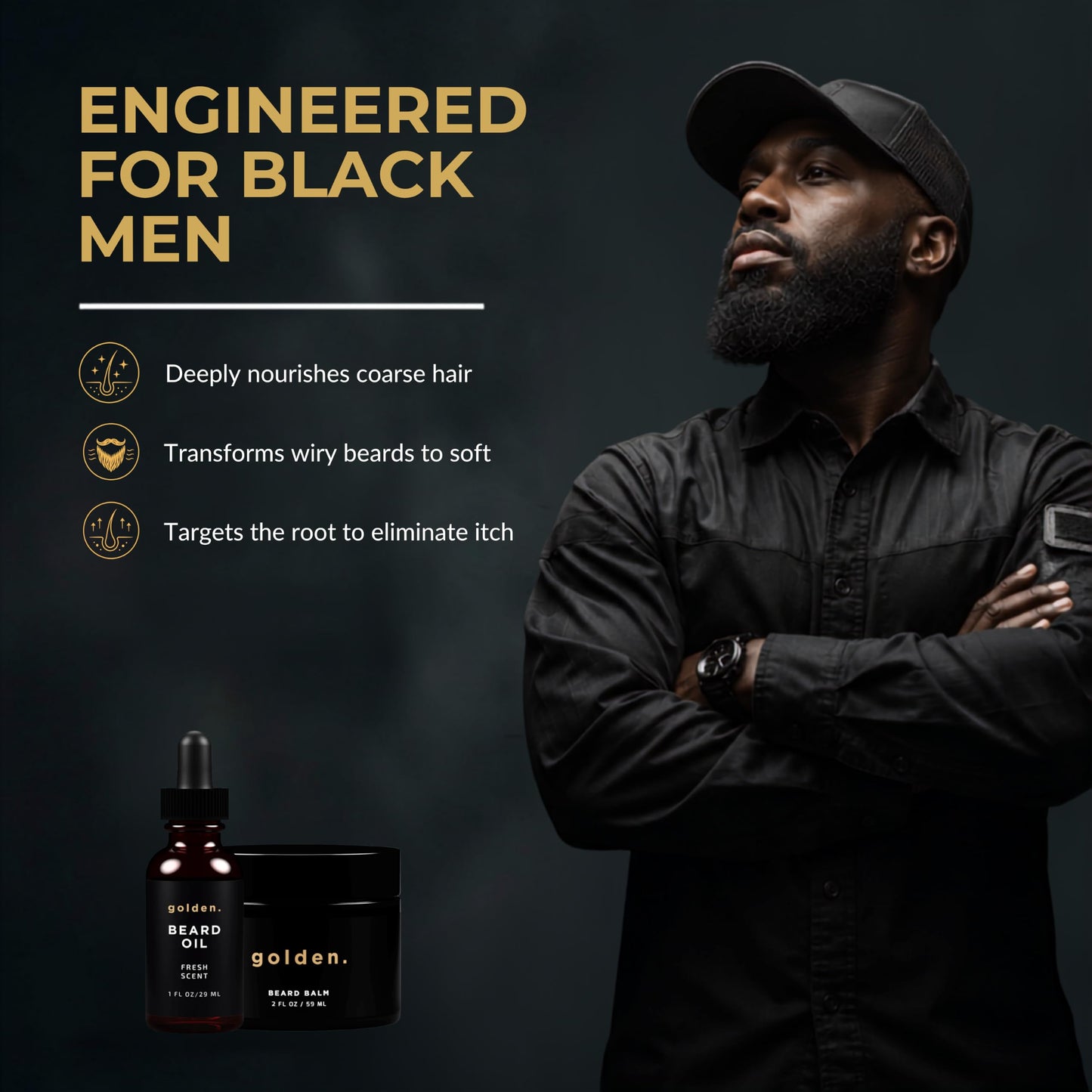 Golden Grooming Beard Balm - Tames Flyaways & Promotes Thicker Growth - Natural Styling Wax with Shea & Mango Butter - Relieves Beard Itch & Dandruff - Signature Fresh Scent, 2oz