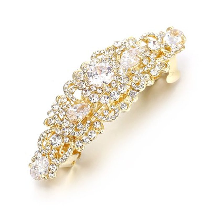 EVER FAITH Bridal Hair Accessory for Bride Austrian Crystal CZ Bridal Art Deco Flower Vine Hair Barrette Clip for Women Clear Gold-Tone