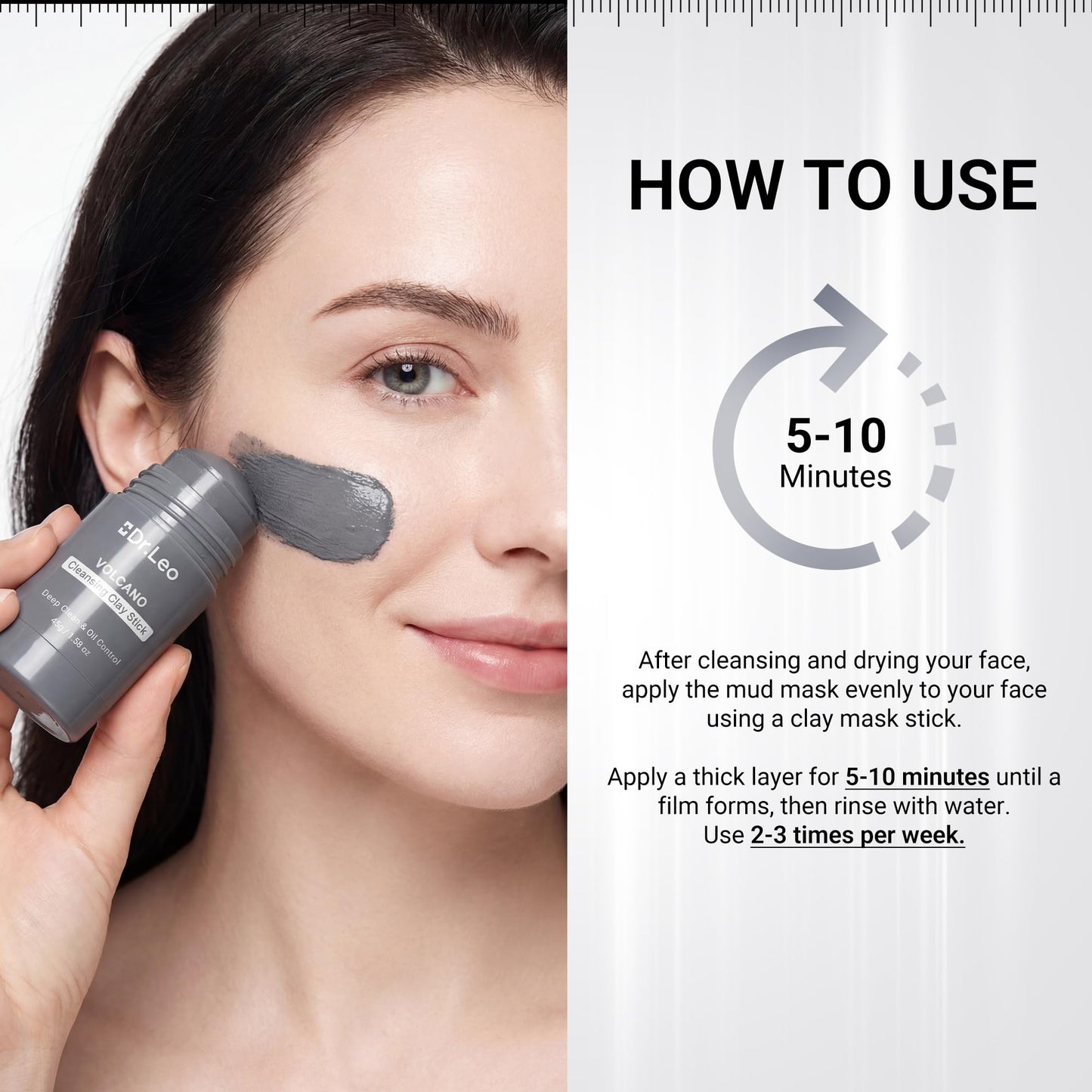 Dr.Leo Blackhead Remover Clay Mask Stick, Volcanic Mud & Kaolin, 1.58oz