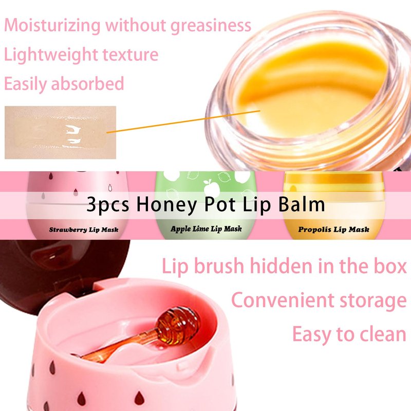 Bee Propolis louds Honey Lip Balm – Deeply Moisturizing Lips Sleeping Mask for Dry, Cracked Lips, Natural Lip Treatment with Bee Propolis & Honey Extract, Honeys Pot Jar Design