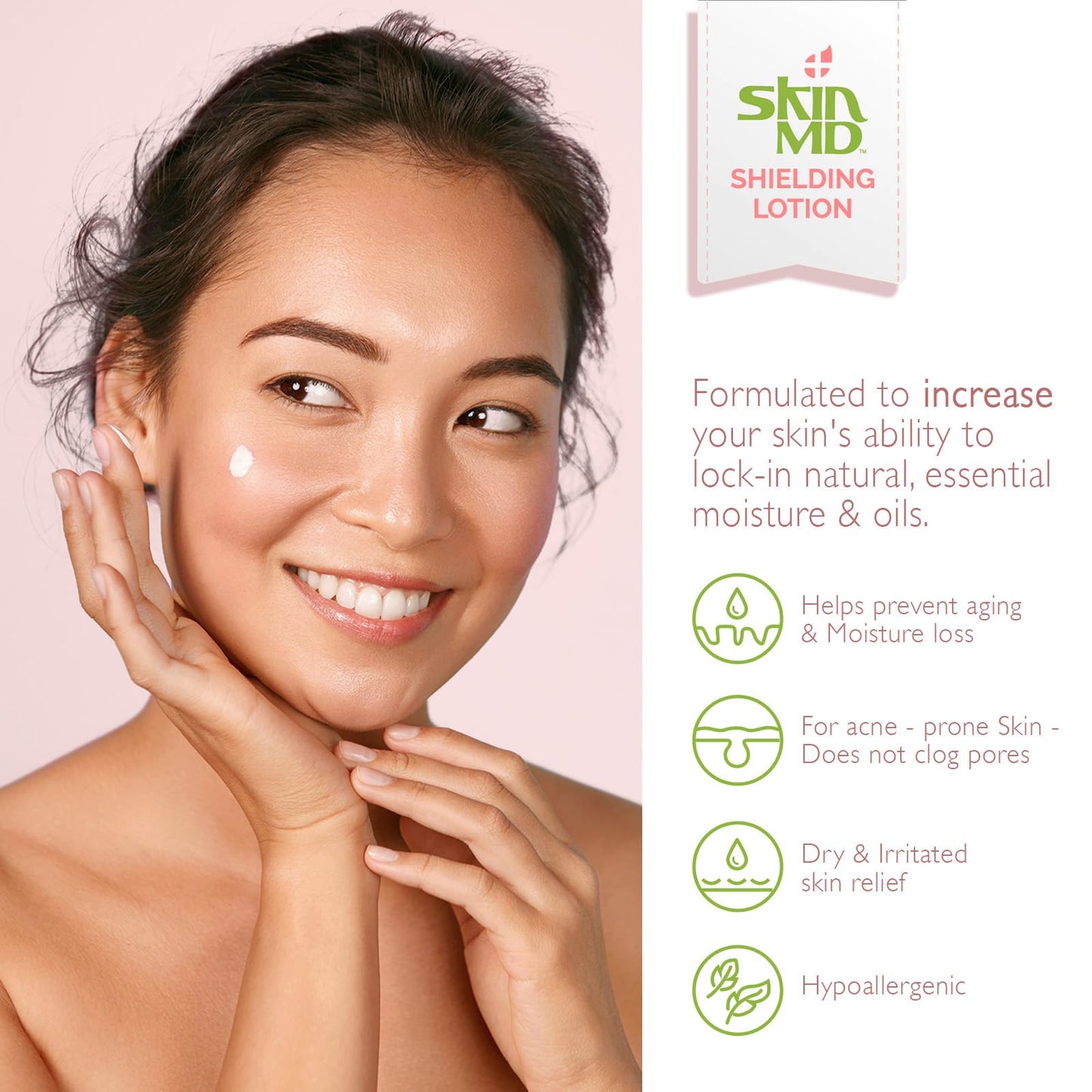 Skin MD Shielding Lotion Hydrating Body Lotion for Sensitive Skin with Dispenser | Non-Greasy, Fast-Absorbing Moisturizer with Plant-Based Ingredients, Eczema & Psoriasis Relief - 8oz