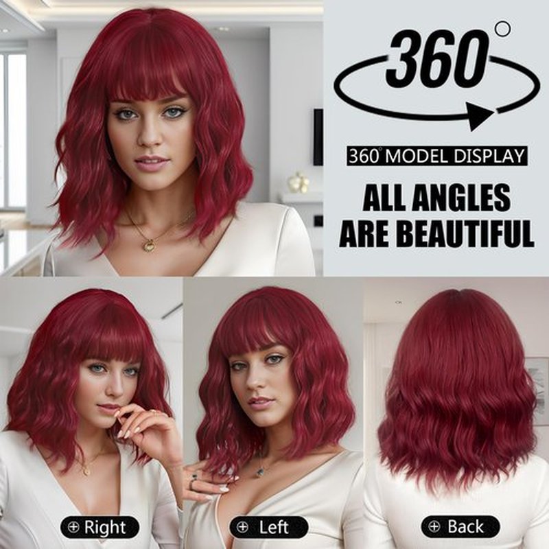 MUPUL Wed Wig Short Wavy Bob Wigs for Women With Bangs Shoulder Length Synthetic Cosplay Party Wig for Girls Daily Use Colorful Wigs