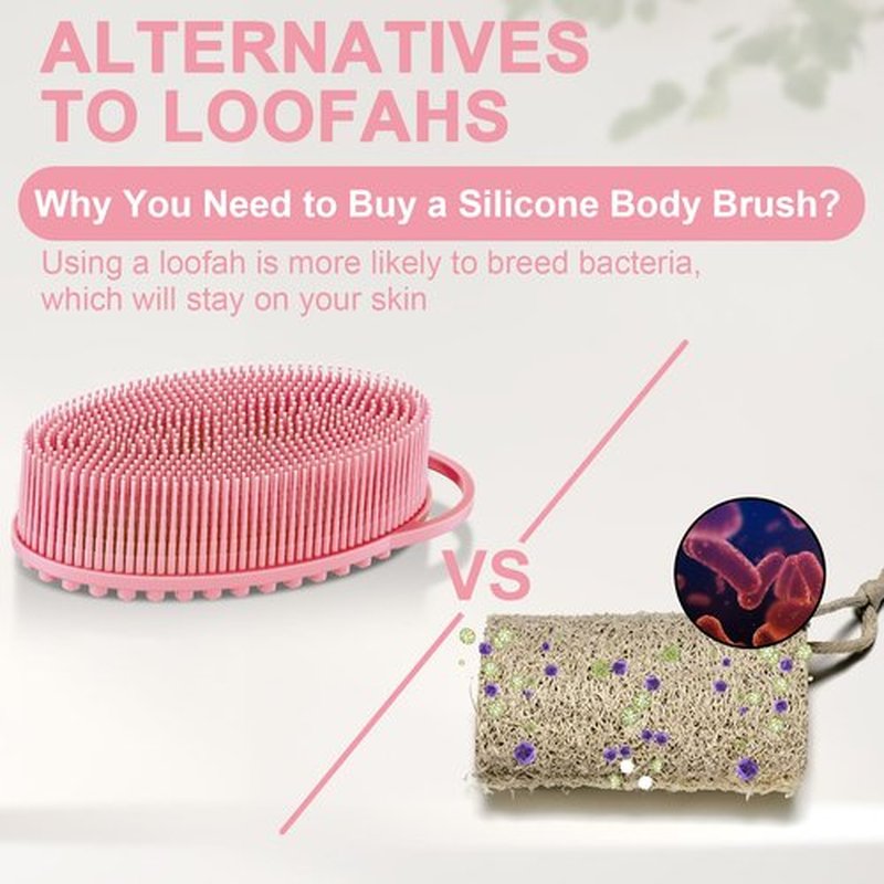 Metene Silicone Exfoliating Body Scrubber with Loop, Body Scrubber for Men and Women, Silicone Loofah for Shower, Soft Silicone Body Scrubber for Shower and Bath Skincare Routine(Pink)
