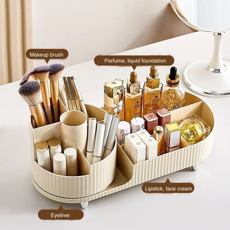 Rotating Large Capacity Cosmetic Display Case,Bathroom Counter Organizer Countertop Storage,Cosmetics Skincare Shelf Organizer (Black, M)