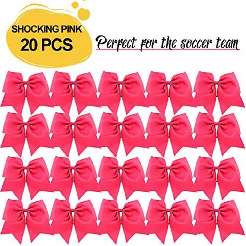 CEELGON Large Cheer Bows Ponytail Holder Girls Elastic Hair Ties 8" 20PCS Pink Hair Accessories for Teens Women Girls Softball Competition Sports Cheerleaders