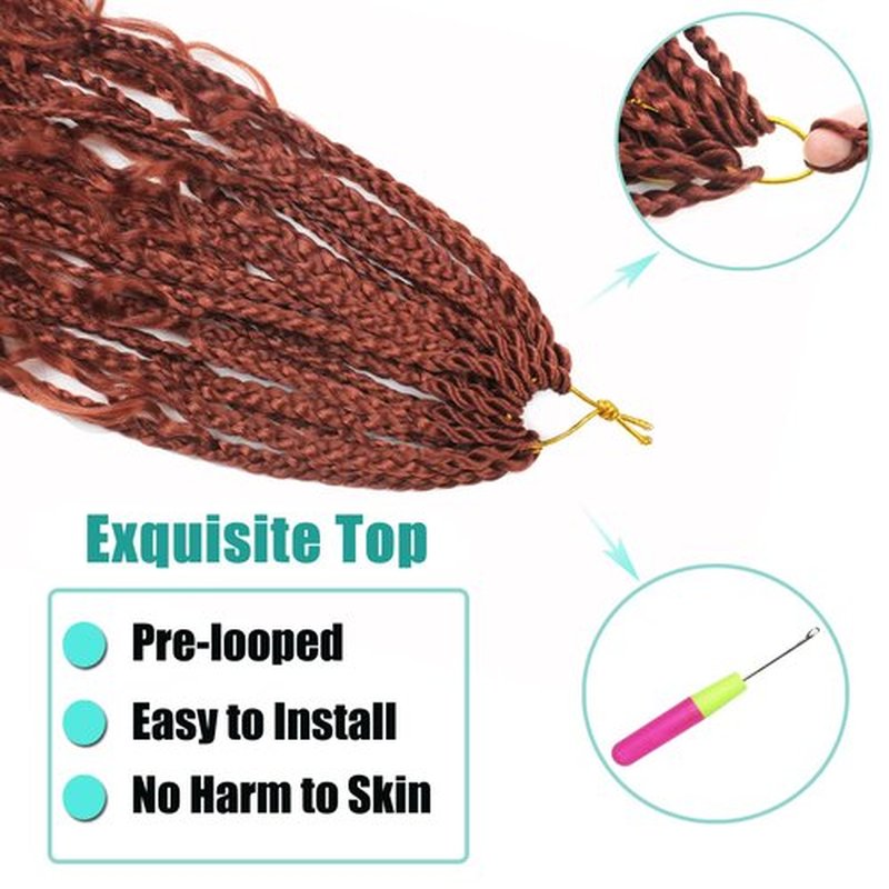 9 Pack Boho Box Braids Crochet Hair - 18 Inch Pre-looped Goddess Box Braids Crochet Hair Bohemian Crochet Boho Crochet Braids With Curly Ends Synthetic Crochet Hair For Women（18 Inch,350#)
