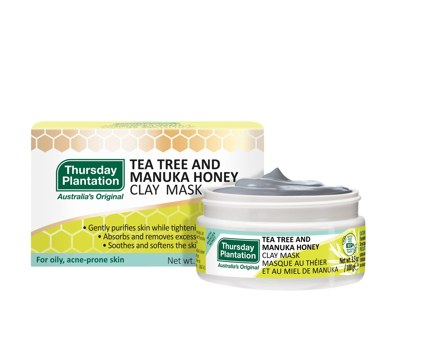 Thursday Plantation Tea Tree And Manuka Honey Clay Mask to Cleanse, Soothe, and Soften Oily Acne-prone Skin 3.5 oz.