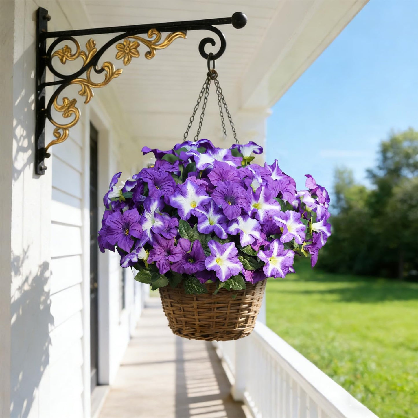 FULLMUSIC Autumn Artificial Flowers for Outdoors, UV Resistant Fake Morning Glory, Look Real Faux Silk Plants for Front Door Garden Porch Planter
