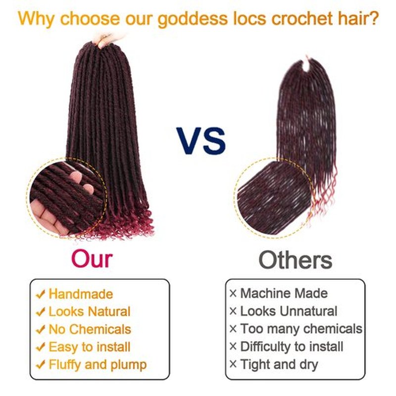 Goddess Locs Crochet Hair 6 Packs 16 Inch Straight Faux Locs Crochet Hair for Black Women, Crochet Pre-Looped Curly Hair Soft Faux Locs Synthetic Braiding Hair Extensions (16 Inch, 6 Packs, 1B-BUG#)