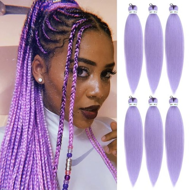 Purple Braiding Hair Pre Stretched Box Braids Hair Extension for Braiding 6 Packs