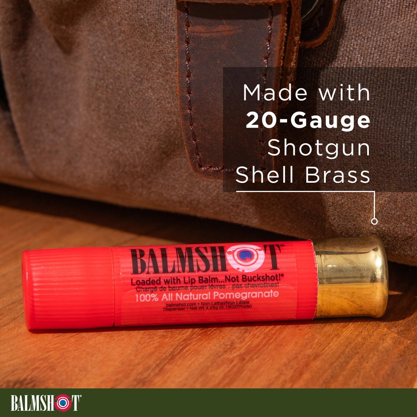 BALMSHOT Pomegranate Lip Balm SPF 15 (2-Pack) – Natural Beeswax Chapstick, Moisturizing Lip Protector for Very Dry Lips, 20-Gauge Brass Shotgun Shell Case, Outdoor Heat Tolerant, Made in USA