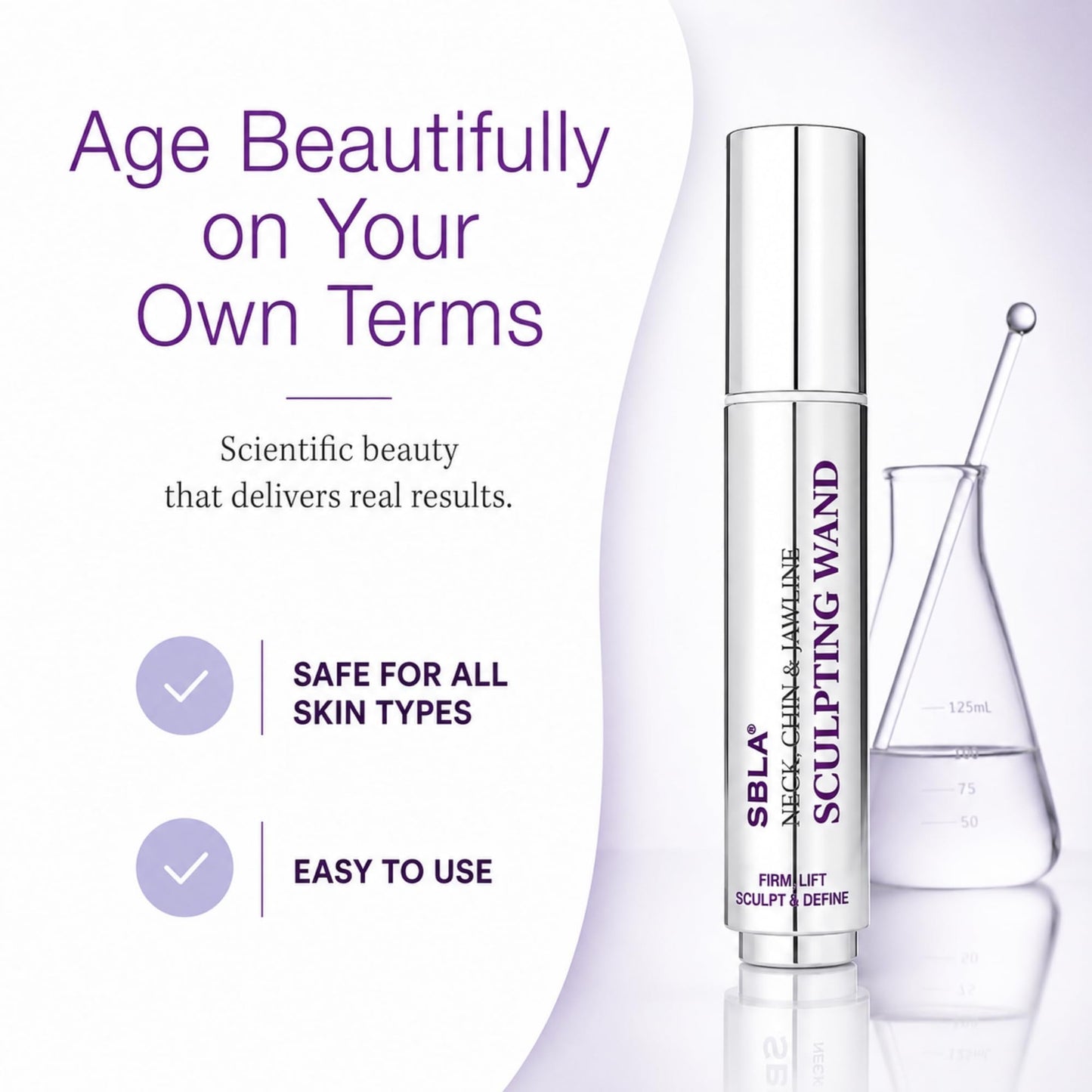 SBLA Beauty - Neck, Chin & Jawline Sculpting Wand 0.7 Fl Oz / 20mL - Lifts & Firms the Neck, Chin, Jawline & Decollete - Reduces Lines & Wrinkles - Smooths, Tightens Sagging Skin - Evens Out Skin Tone