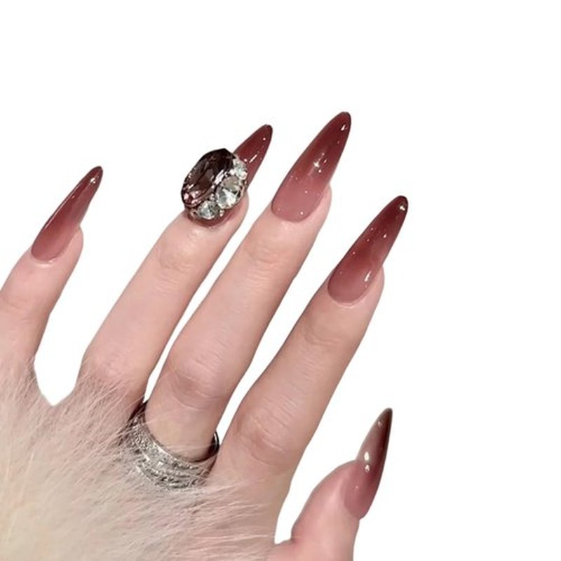 Lurenia • Lxssie Handmade French Style 3D Diamond Gradient Black Red Reusable Press On Nails - Nail Art Gift Set for Women (EXTRA SMALL-Diamond Gradient Black Red, )
