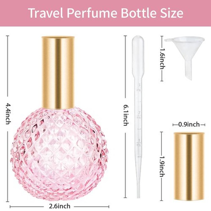 HXRYAGi Portable Travel Perfume Bottle Empty Bottle, 3.4 Ounces Glass Perfume Spray Bottle Refillable, Pink Empty Perfume Spray Bottle Set with 2 Funnels