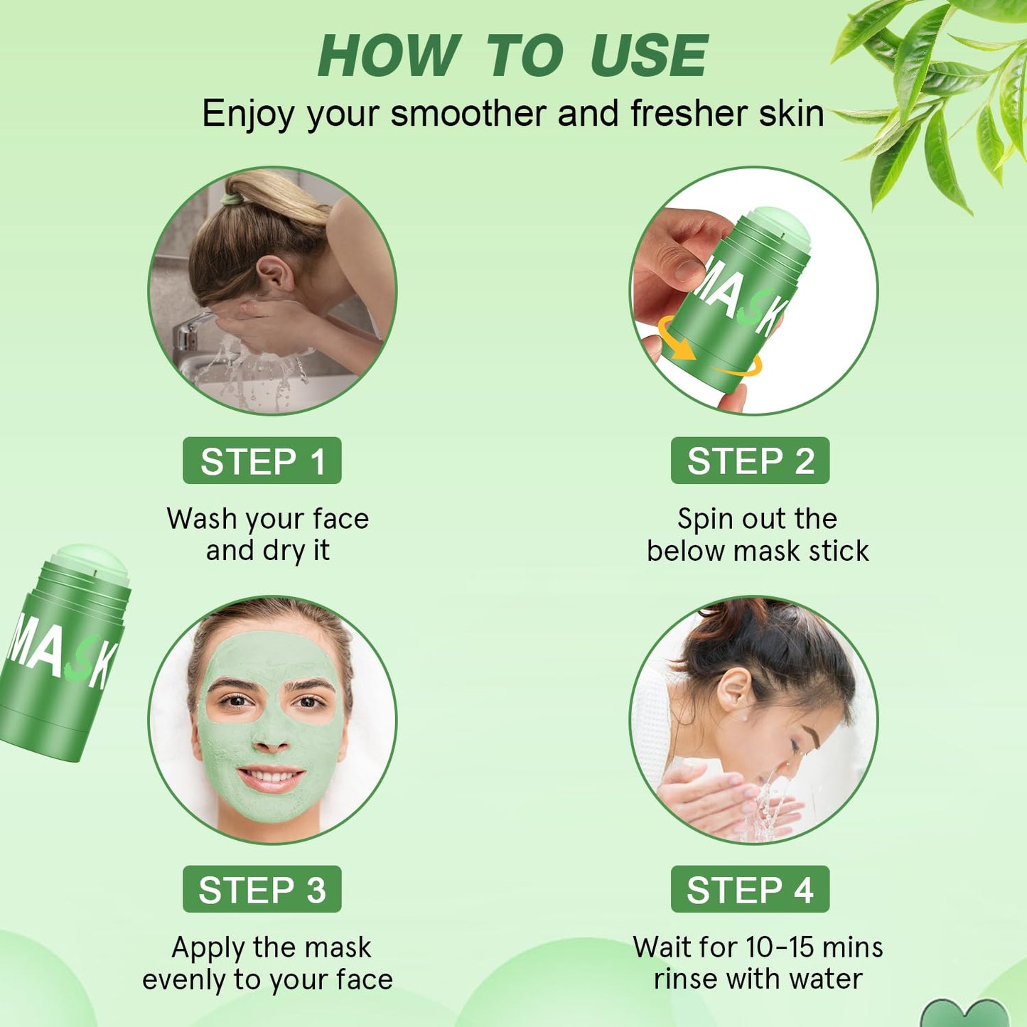 Green Tea Deep Cleanse Mask, Blackhead Remover with Green Tea Extract, Deep Cleanse Face Mask Stick for Deep Pore Cleansing, Oil Control, Moisturizing, and Shrink Blackheads for Men and Women, 5PCS