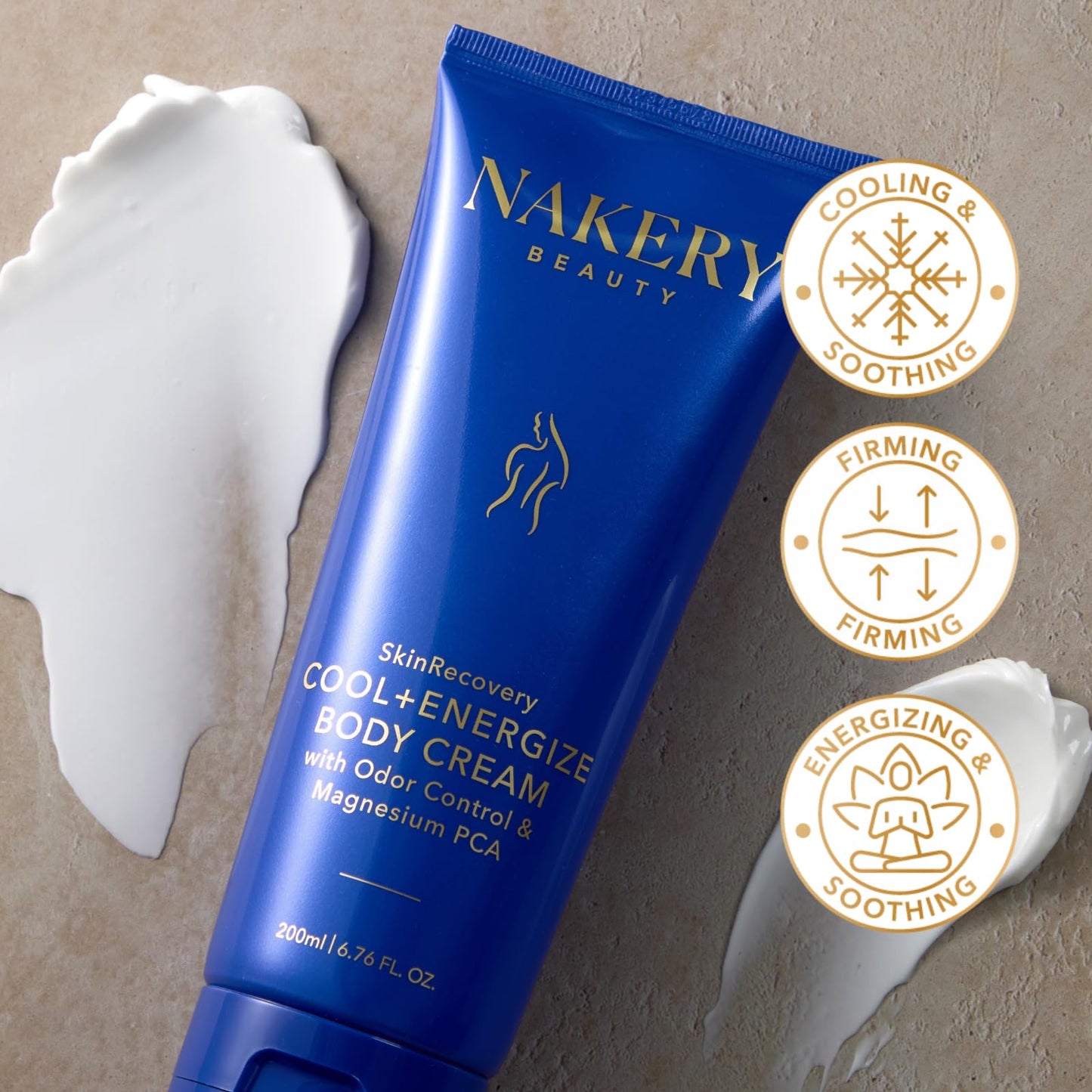Nakery SkinRecovery Cool + Energize Cooling Body Cream, Magnesium Body Lotion for Hot Flashes, Firming Moisturizer with Menthol and Caffeine, Calming Skincare for Women 50+, Made in USA
