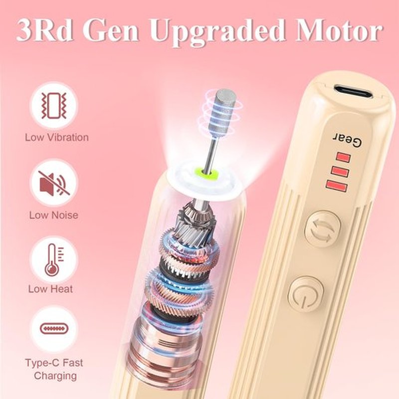 Professional Nail Drill Set, 2,0000 RPM Electric Nail File with 12 Grinding Head & 100Pcs Sanding Bands for Acrylic Gel Nails, Manicure and Polishing