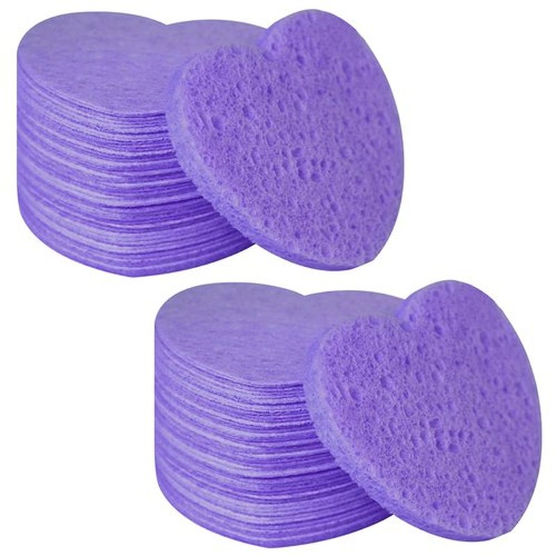 100-Count Compressed Facial Sponges for Estheticians Heart Shape Natural Cellulose Sponge Professional Cosmetic Spa Sponges for Face Cleansing, Massage, Pore Exfoliating, Mask, Makeup Removal, Purple