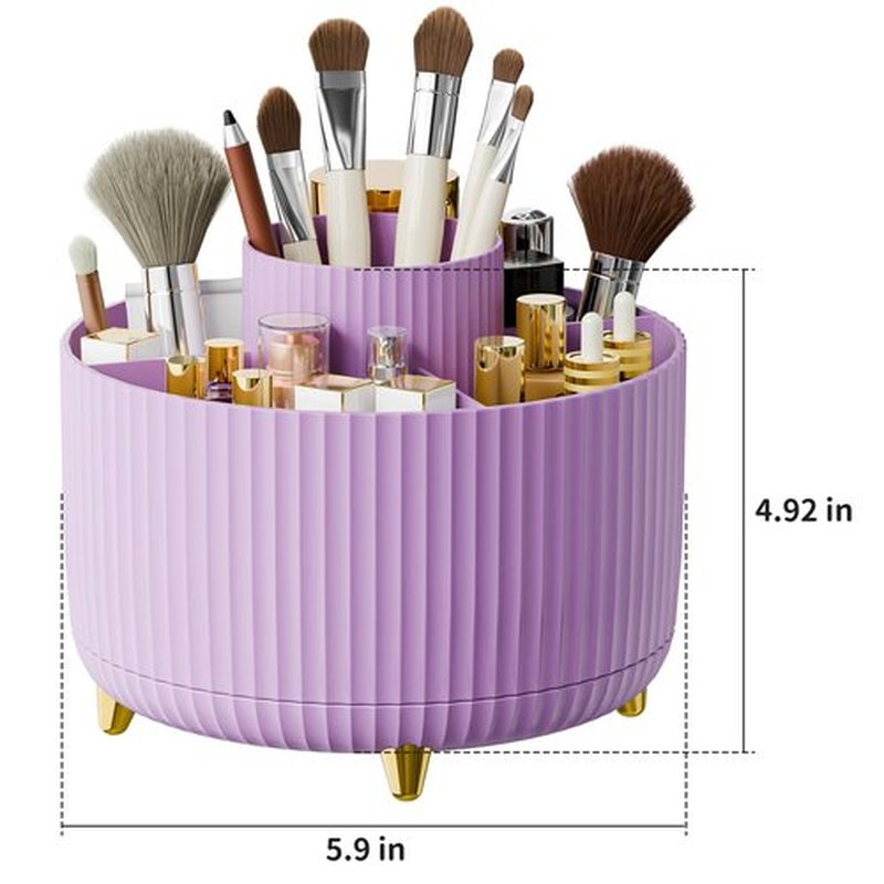 360° Rotate Makeup Brush Holder Organizer, Makeup Organizers Countertop, Makeup organization and Skincare Storage for Vanity, Desktop, Bathroom (Purple)