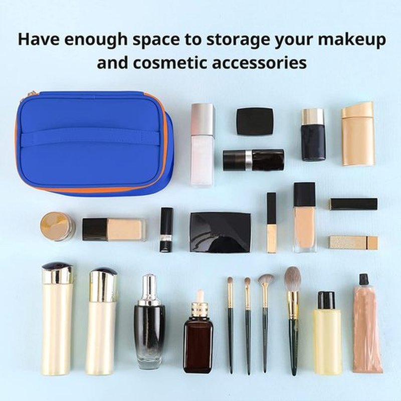 Meiyuuo Preppy Makeup Bag Cosmetic Bags for Women Ladies Small Pouch Toiletry Bag Organizer Waterproof Cute (Navy Blue)