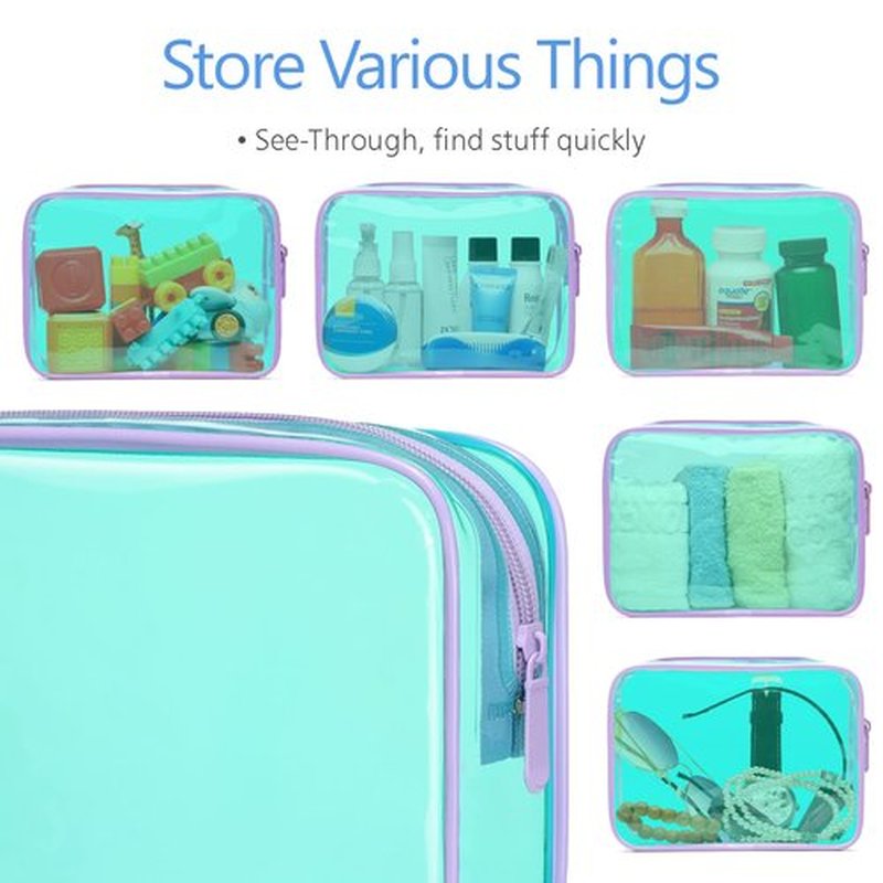 PACKISM Clear Makeup Bags, 3 Pack Tsa Approved Toiletry Bag with Zipper, Water-resistant Clear Cosmetic Bags Fit Travel Essentials, Carry-on Airport Airline Compliant Toiletries Bag, Mint Green