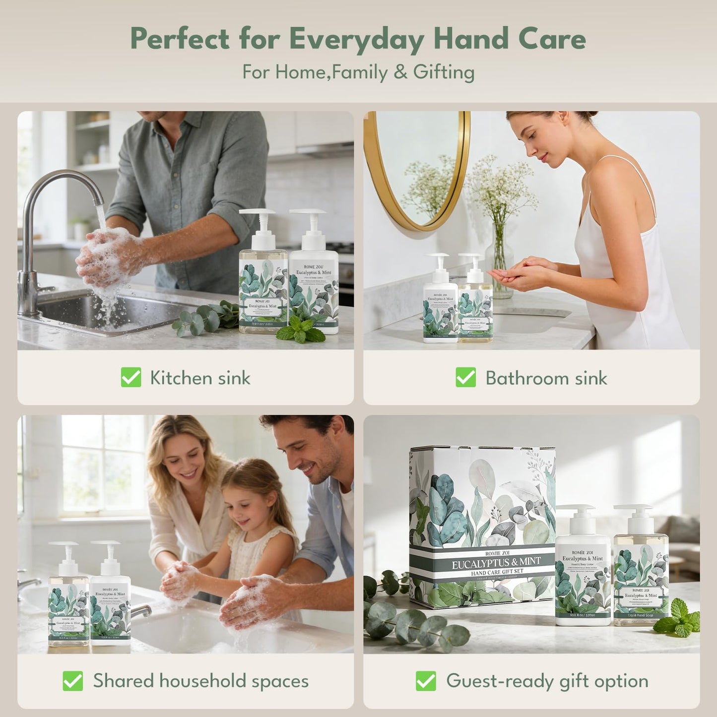 ROMIIE ZOI Eucalyptus Mint Liquid Hand Soap and Lotion - 320ml / 10.8 Fl Oz Each - Invigorating Zest, Gentle on Hands