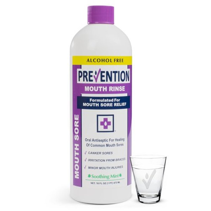 Prevention Mouth Sore Mouth Rinse, Canker Sore Treatment, Oral Pain Relief Mouthwash for Ulcers and Sores, Braces, with Hydrogen Peroxide, Alcohol-Free, Fluoride Free, 16 oz, Soothing Mint, 1 Pack