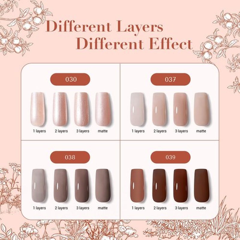 AZUREBEAUTY Nail Polish Set, 8 Colors Brown Glitter Nude Glitter Fall Winter Quick Dry Natural Vegan Nail Lacquer Strengthening Treatment Kit with Top Coat DIY Salon at Home