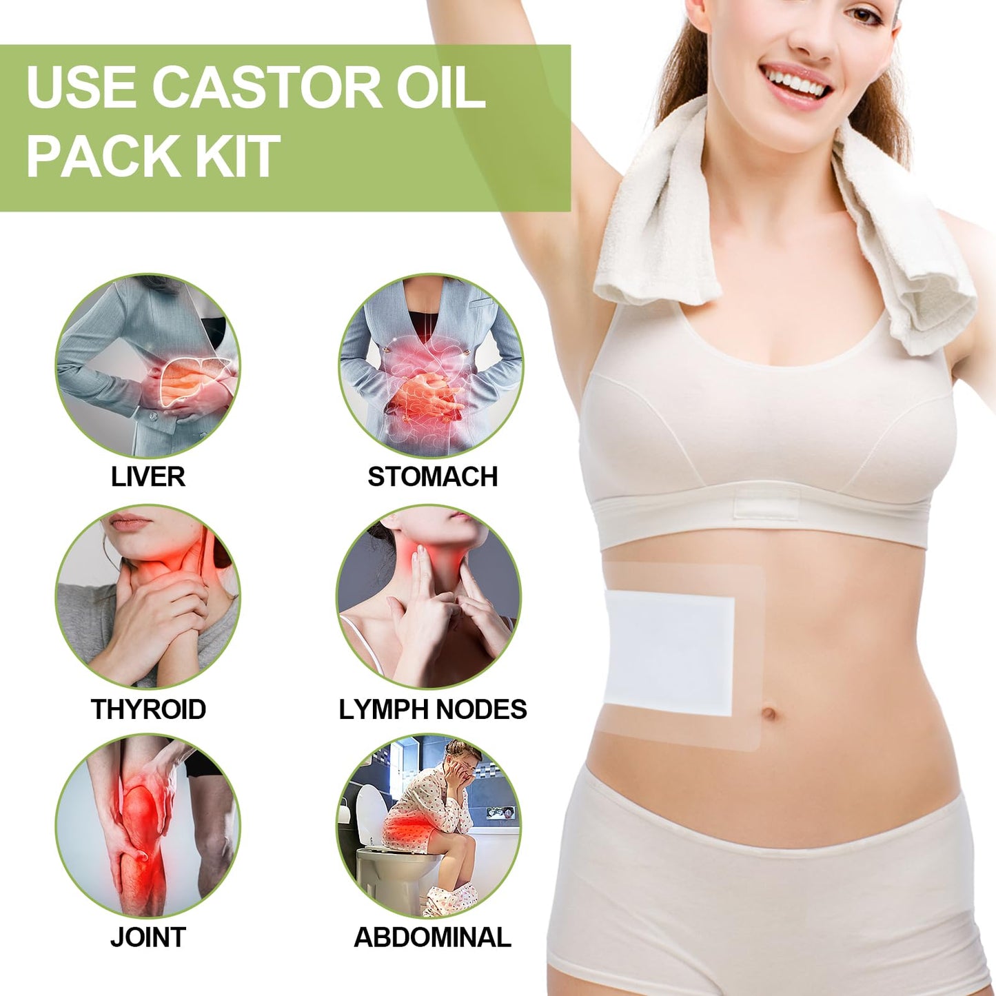 STFOCE 20pcs Castor Oil Pack Wrap, Castor Oil Patches for Abdominal Area, Silicone Gel Technology for Gentle Sensitive Skin Comfort, Low Sensation Wear, Painless Removal