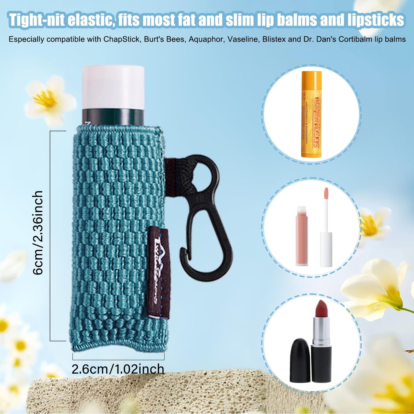 WK IEASON Lip Balm Holder Keychain, Stocking Stuffers for Women, 3PCS Clip on Lip Gloss Holder Compatible With Chapstick, Burt's Bees Sleeves Holder Key Chains Women Cute Elastic Lipstick Holder