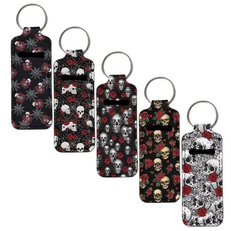 SEANATIVE Roses Skull Lipstick Lip Gloss Lip Balm Chapstick Holder Keychain Lipstick Tube Holder Clip-on Lip Gloss Travel Storage Accessories for Women