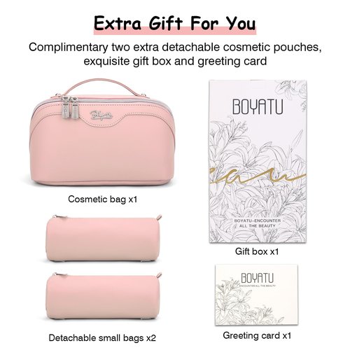 Travel Makeup Bags Cosmetic Organizer Bag: 3-Set Large Capacity Make up Bag - PU Leather Toiletry Bag for Women - Wide Open Portable Pouch with Divider & Handle (09-Jelly Pink)