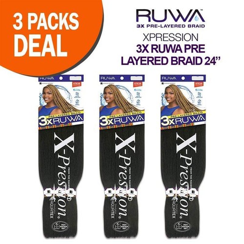 MULTI PACK DEALS! Sensationnel Synthetic Hair Braids XPRESSION 3X Ruwa Pre Layered Braid 24" (3-PACK, 2)