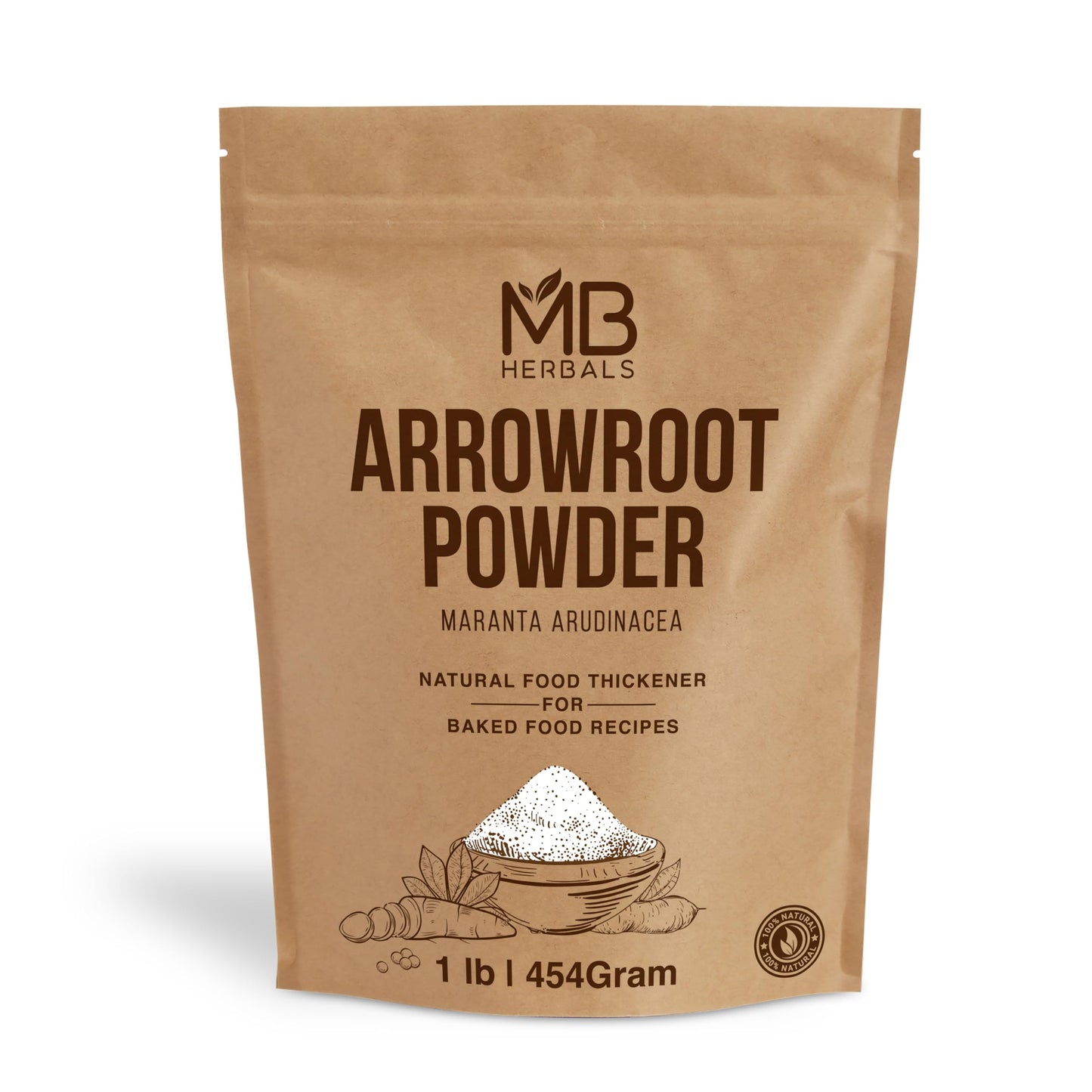 MB Herbals Arrowroot Flour Powder 1 LB | Arrowroot Starch 16 oz / 454g for Baking Cornstarch Substitute | Gluten Free Natural Thickener | No Preservatives