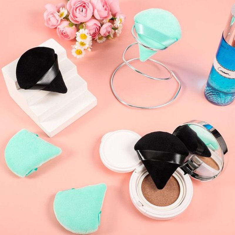 Pimoys 6 Pieces Powder Puff Face Soft Triangle for Loose Powder, Velour Makeup Blender Sponge Set Setting Powder Puff Beauty Makeup Tool, Black and Green