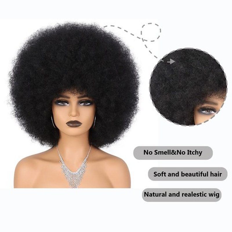 Wallden Hair 70s Afro Wigs for Black Women Glueless Wear and Go Wig Curly Afro Puff Heat Resistant Synthetic Wigs for Daily and Party Halloween Costume Use (1B)