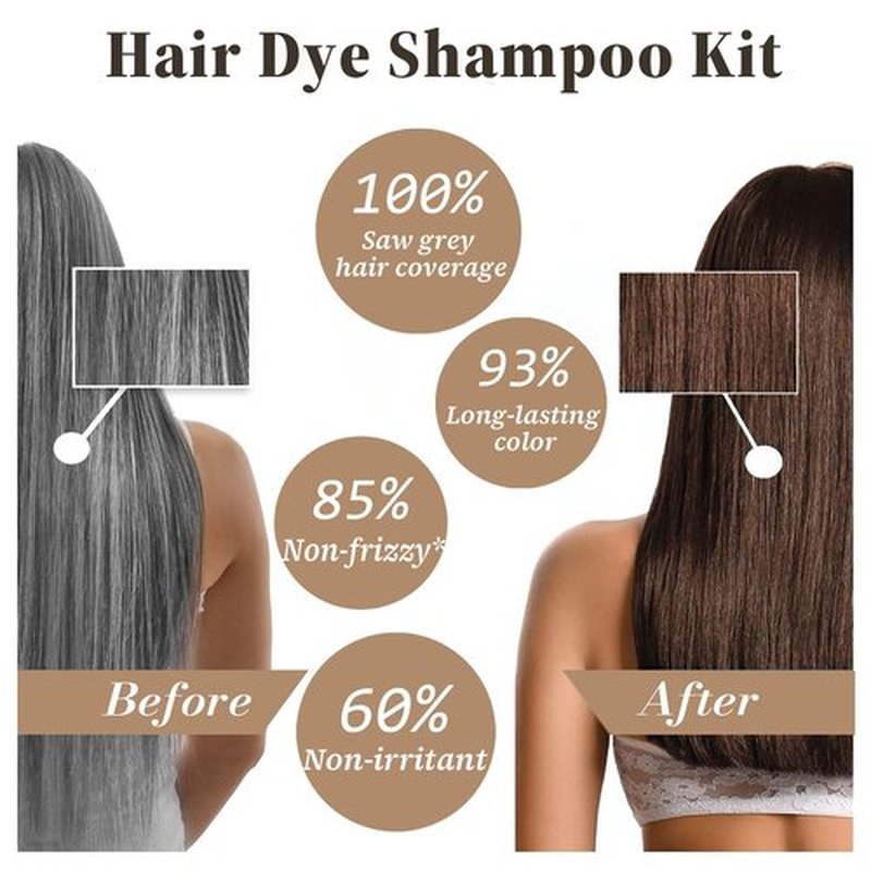 Instant Brown Hair Color Shampoo for Grey Coverage, 3-in-1 Natural Plant Dye for Women & Men, Long-Lasting Color in Minutes, Champu Para Canas