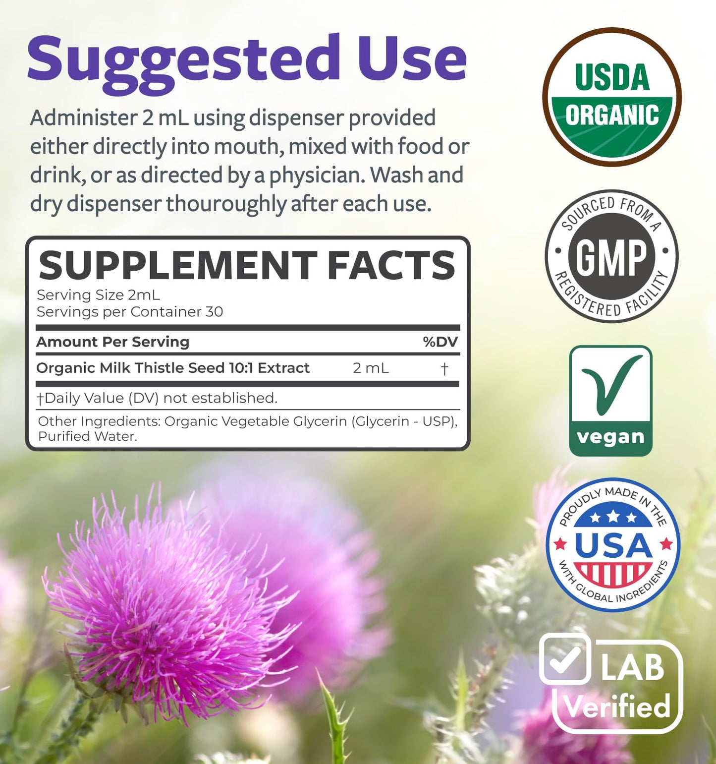 USDA Organic Milk Thistle Extract - High Potency 10:1 Silymarin Milk Thistle Liquid Liver Cleanse Detox & Repair Supplement - Vegan Non-GMO & Alcohol-Free Liver Support Supplement (30 Servings)