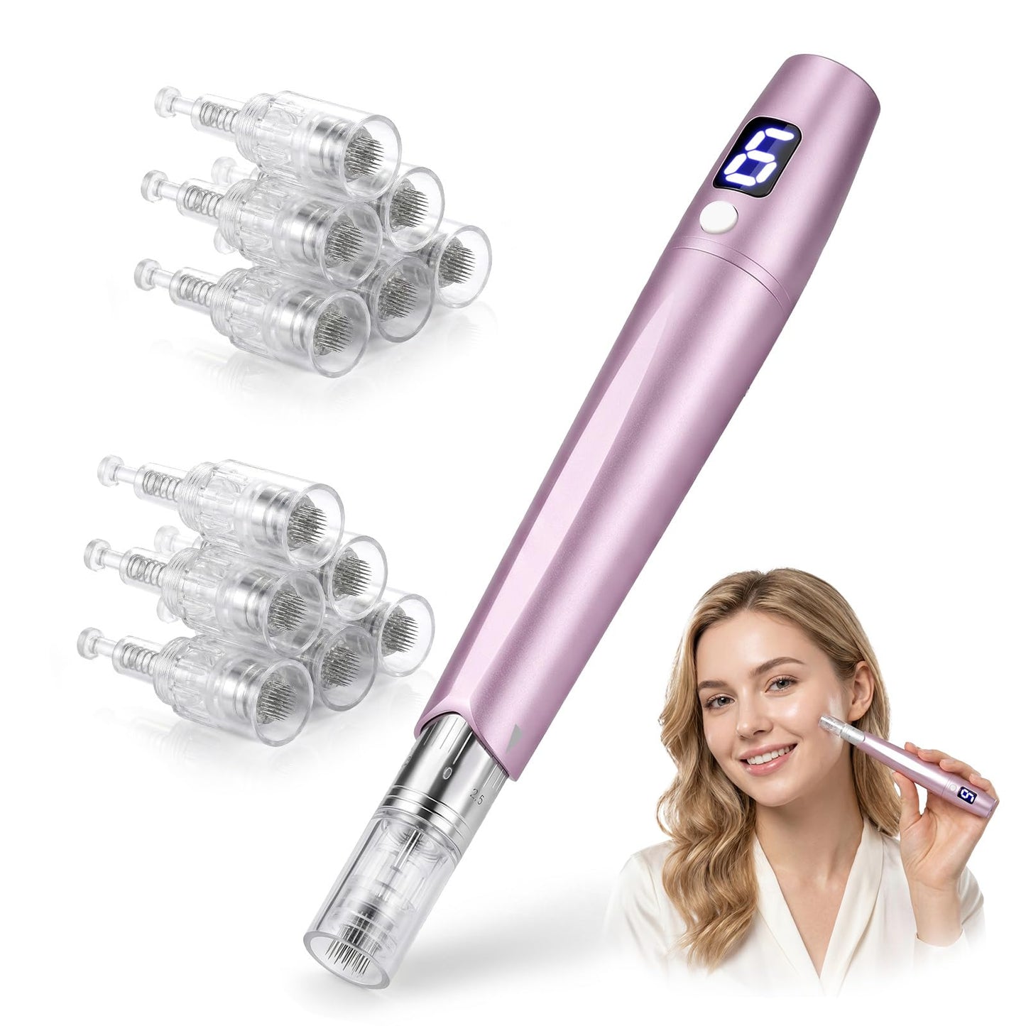 Professional Microneedling Pen for Face and Body, Adjustable Microneedle Stamp with 12 Replacement Cartridges,Home Spa Skin Care Tool for Glow, Beard and Hair Growth - 0.25mm HDHXT