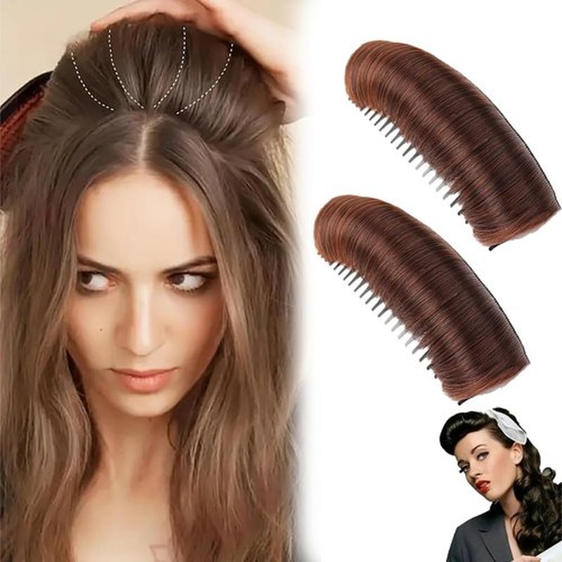 Invisible Fluffy Hair Pad, Natural Hair Bump Clip for Volume, DIY Heighten Hair, Fluffy Hair Pad Styling Insert Tool, Hair Bun Invisible False Hair Clip(2pcs, Dark brown)
