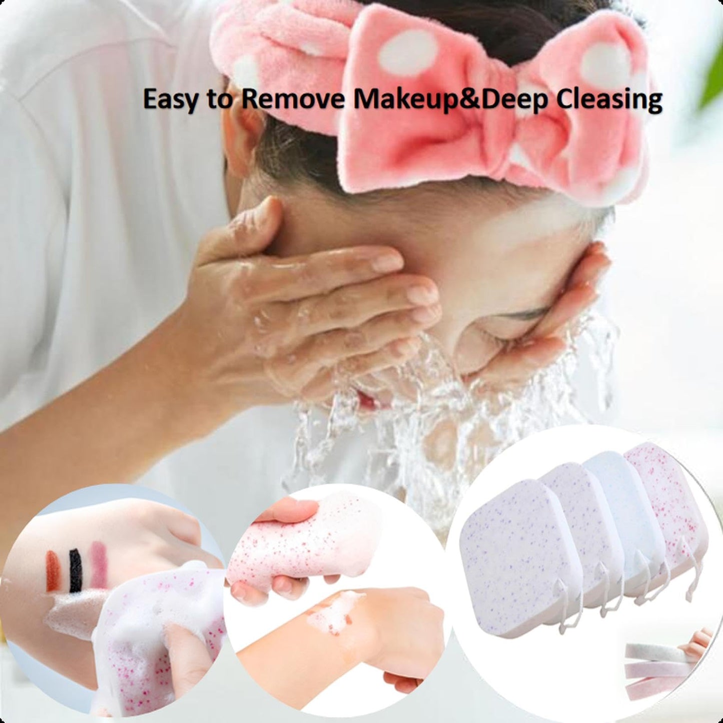4Pcs Facial Sponges, Travel Makeup Remover Sponge with Drying Rope, Reusable Exfoliating Pads Body Scrubber, Face Sponges Thick for Cleansing, Washing Face, Exfoliating, Makeup Removal, Cosmetic Spa