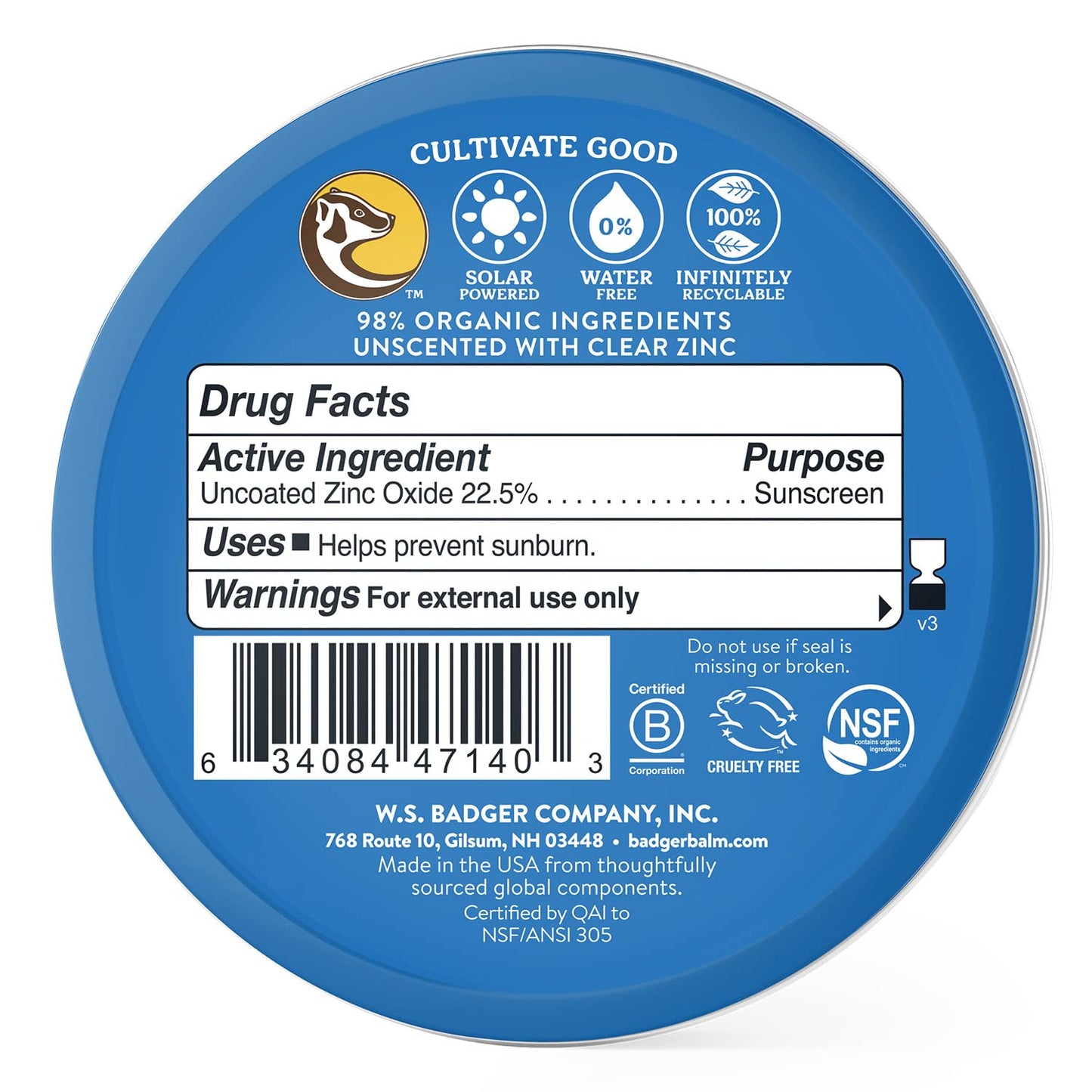 Badger Clear Zinc Sunscreen Cream SPF40, 2.4 OZ