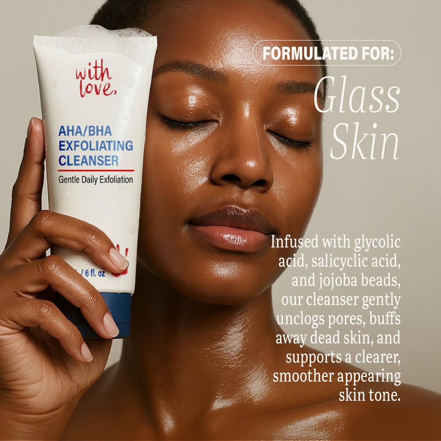 AHA/BHA Daily Exfoliating Face Wash, Deep Relief Glycolic Acid Cleanser for Acne-Prone Skin, AHA BHA Exfoliant Face Wash with Jojoba Beads