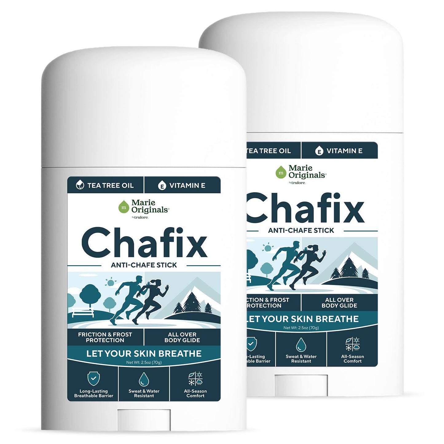 Marie Originals Chafix Anti Chafing Stick – 2 Pack | Plant-Based Anti Chafe Stick with Shea Butter, Arrowroot & Tea Tree | Sweat & Water Resistant, No White Residue, Non Greasy Thigh Rub Protection