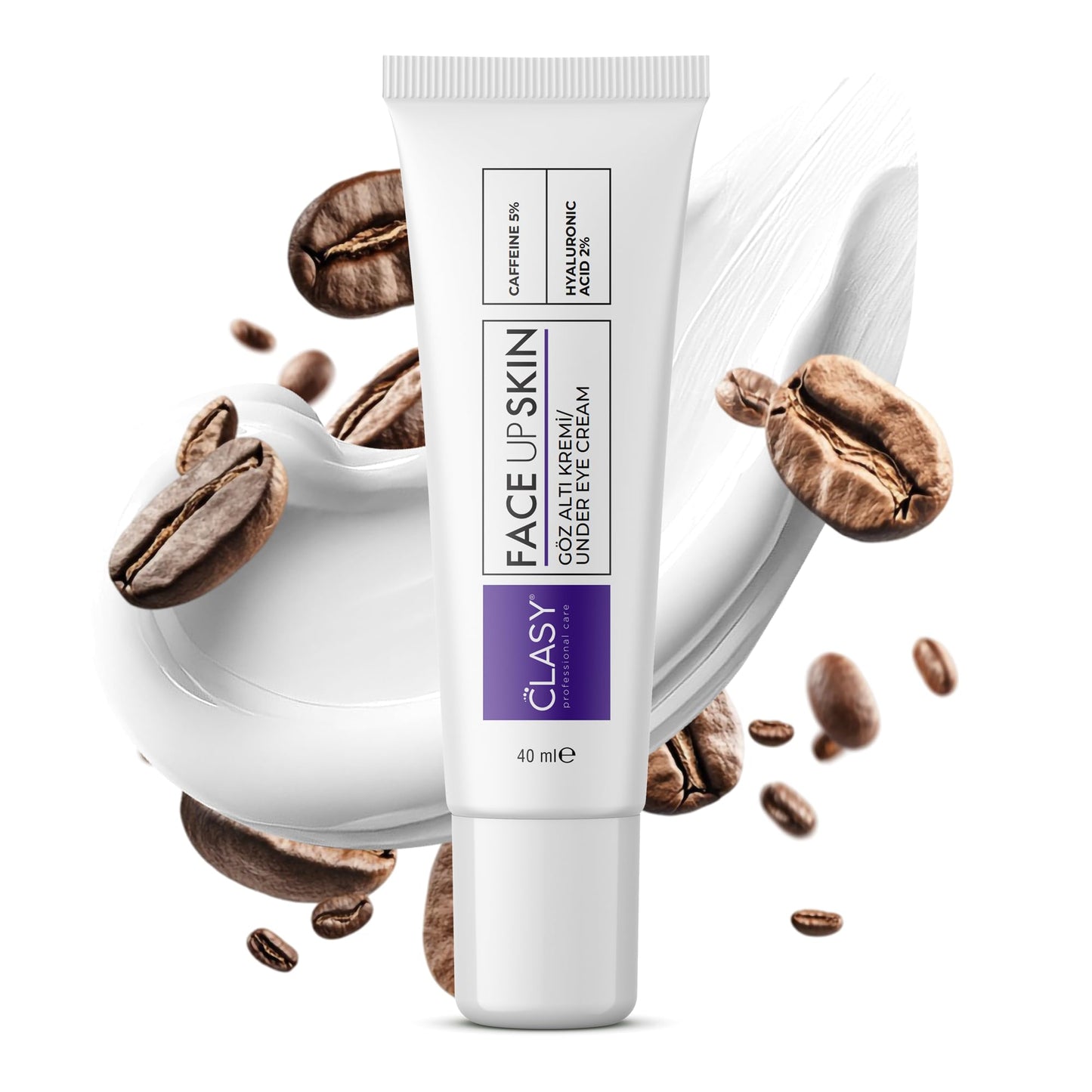 Clasy Care Under Eye Cream for Dark Circles and Puffiness – 5% Caffeine + 2% Hyaluronic Acid – Eye Brightening Cream for Wrinkles, Bags, Fine Lines – Korean Eye Cream for Women