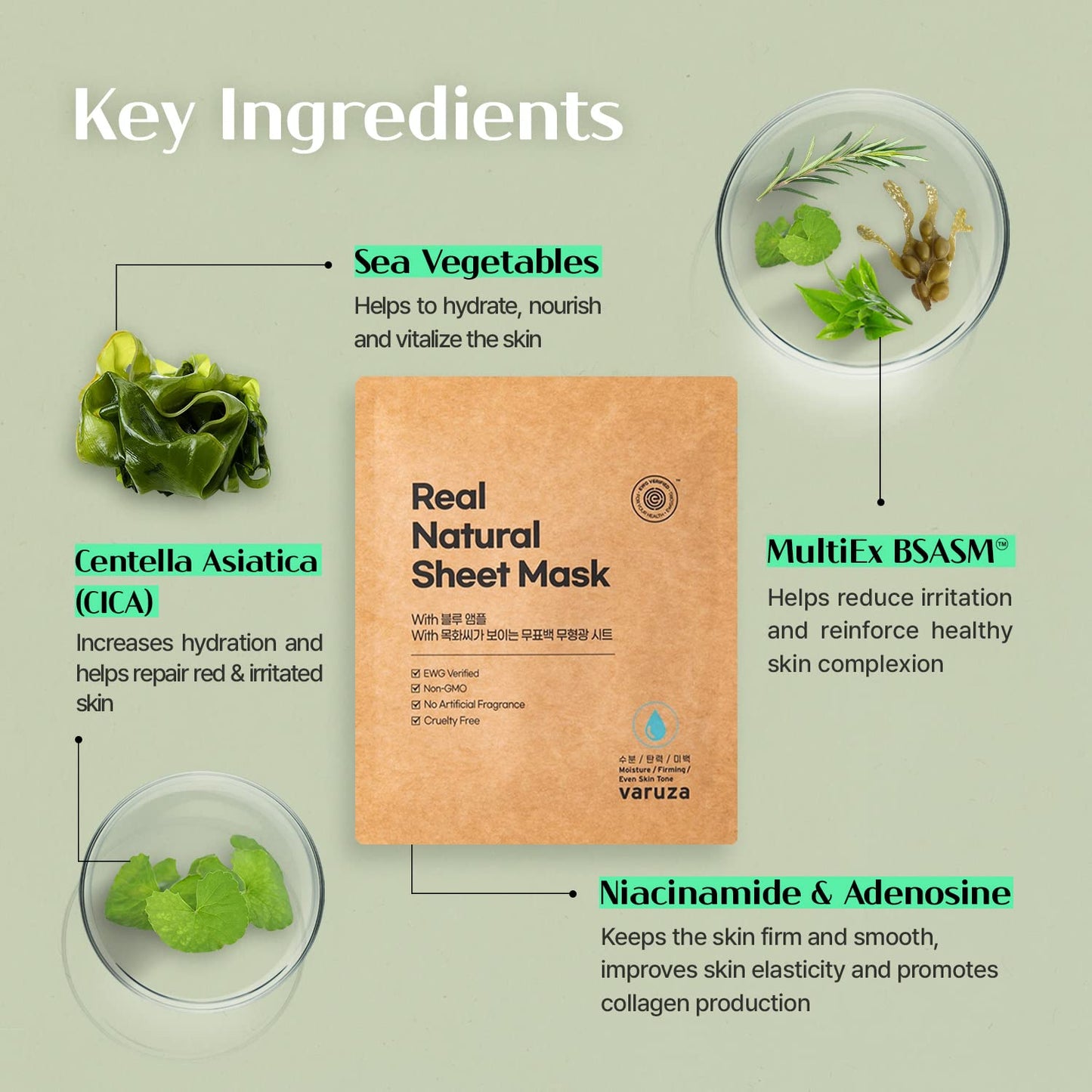 Real Natural Sheet Mask - EWG Verified Vegan Face Mask for Hydration | 10 Pack, Blue Ampoule